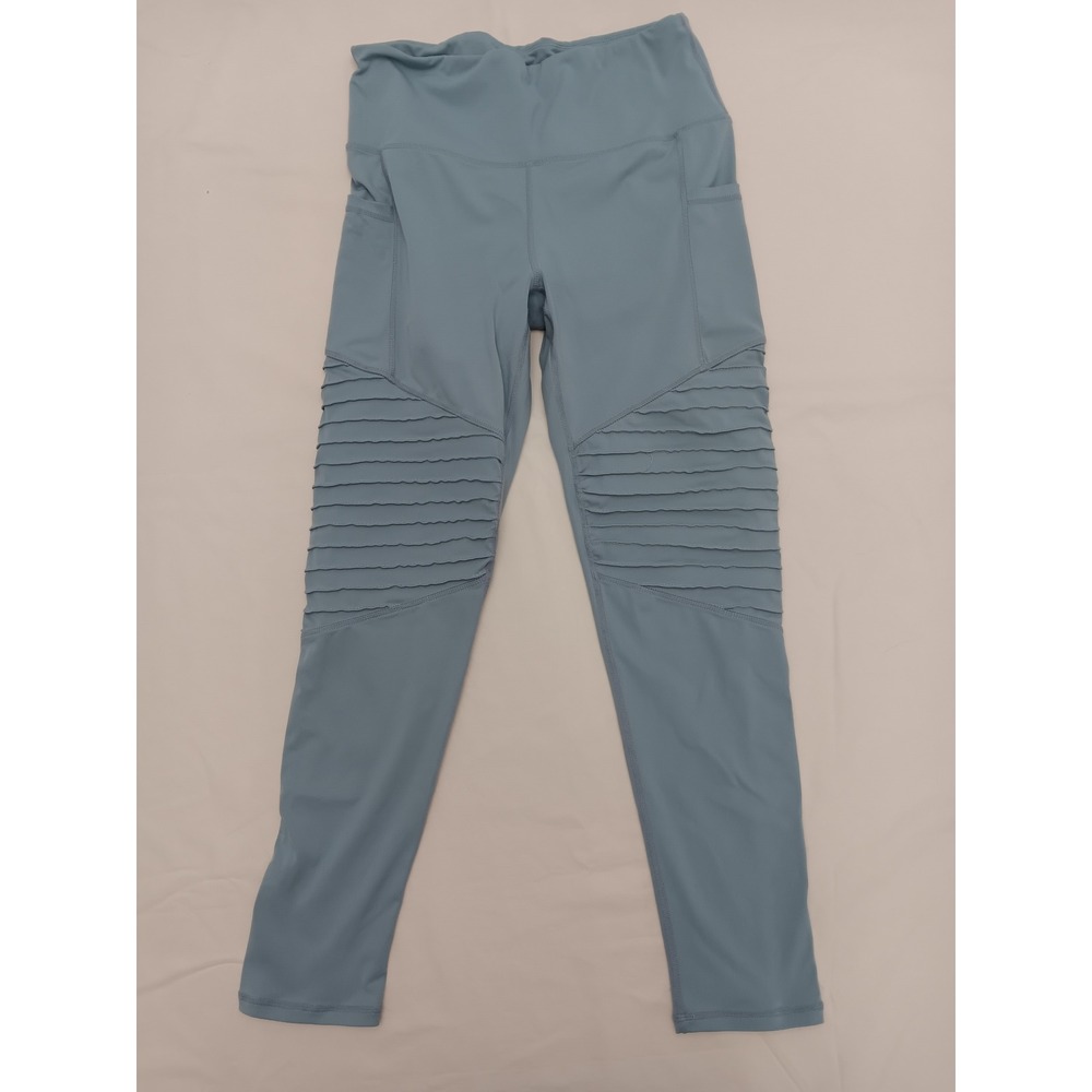 AS‎ REVIVAL Women's Moto Ribbed Leggings High Waist Activewear Pants Blue Medium
